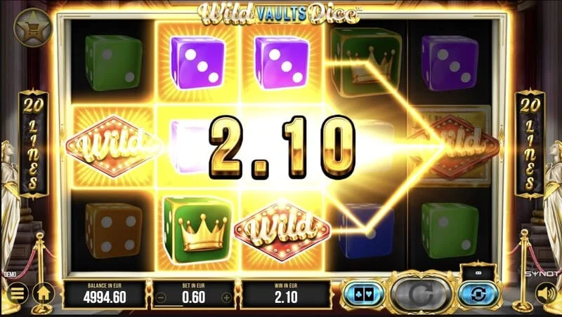 Wild Vaults Dice – főképernyő a tárcsákkal és a trezorral