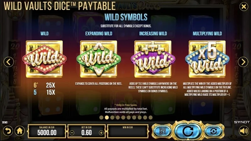 Wild Vaults Dice – ingyenes pörgetések indítása három Vault szimbólummal